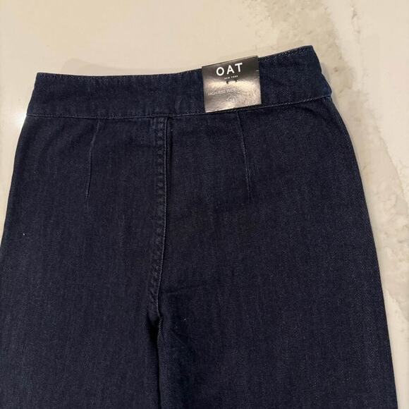 Oat New York NWT HighRise Wide Leg Crop TieFront Denim Jeans Womens 24 Dark Blue - Picture 7 of 9